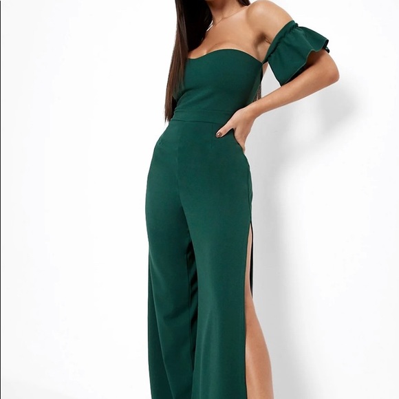 Boohoo Pants - Boohoo Off The Shoulder Wide Leg Jumpsuit